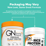 Growing Naturals envase 2 lb comparado con una mano para escala
