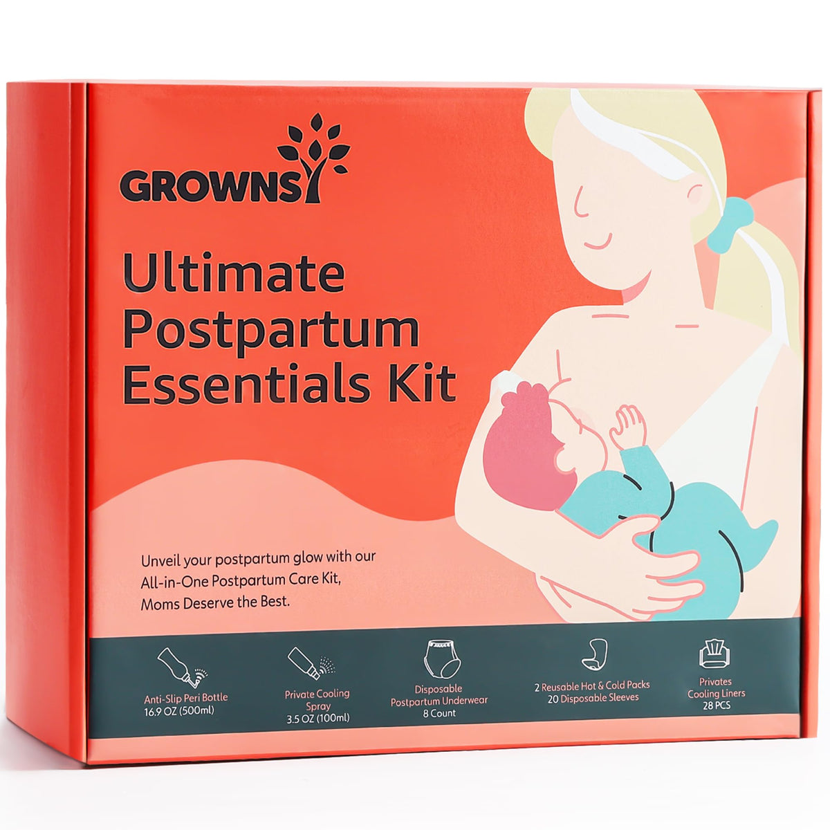 GROWNSY kit postparto con contenido organizado y accesible