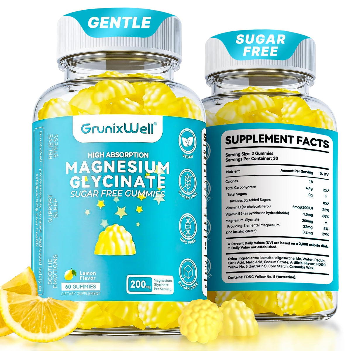 GrunixWell gomitas frente del empaque mostrando dosis y beneficios