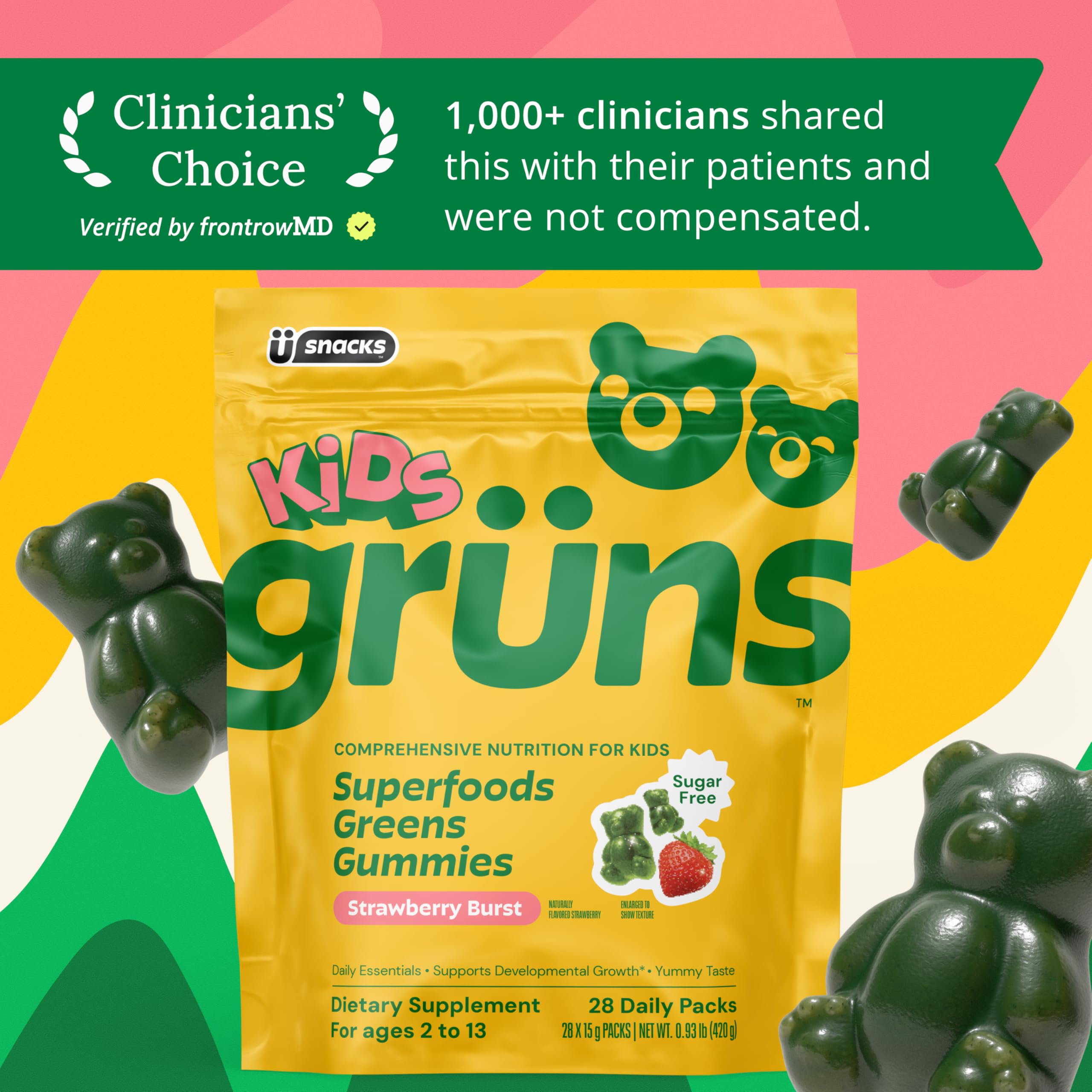 Grüns etiqueta nutricional ampliada destacando vitaminas y minerales