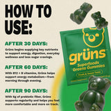 Grüns gomitas en bol junto a frutas que sugieren apoyo nutricional