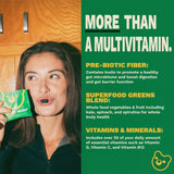 Grüns etiqueta nutricional enfocada que muestra vitaminas y composición