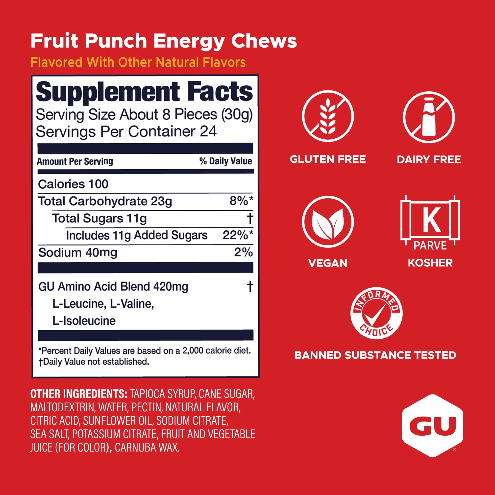 GU Energy muestra el tamaño del chew en mano para comparación