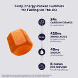 Close-up textura masticable de GU Energy Chews naranja que facilita el consumo en movimiento