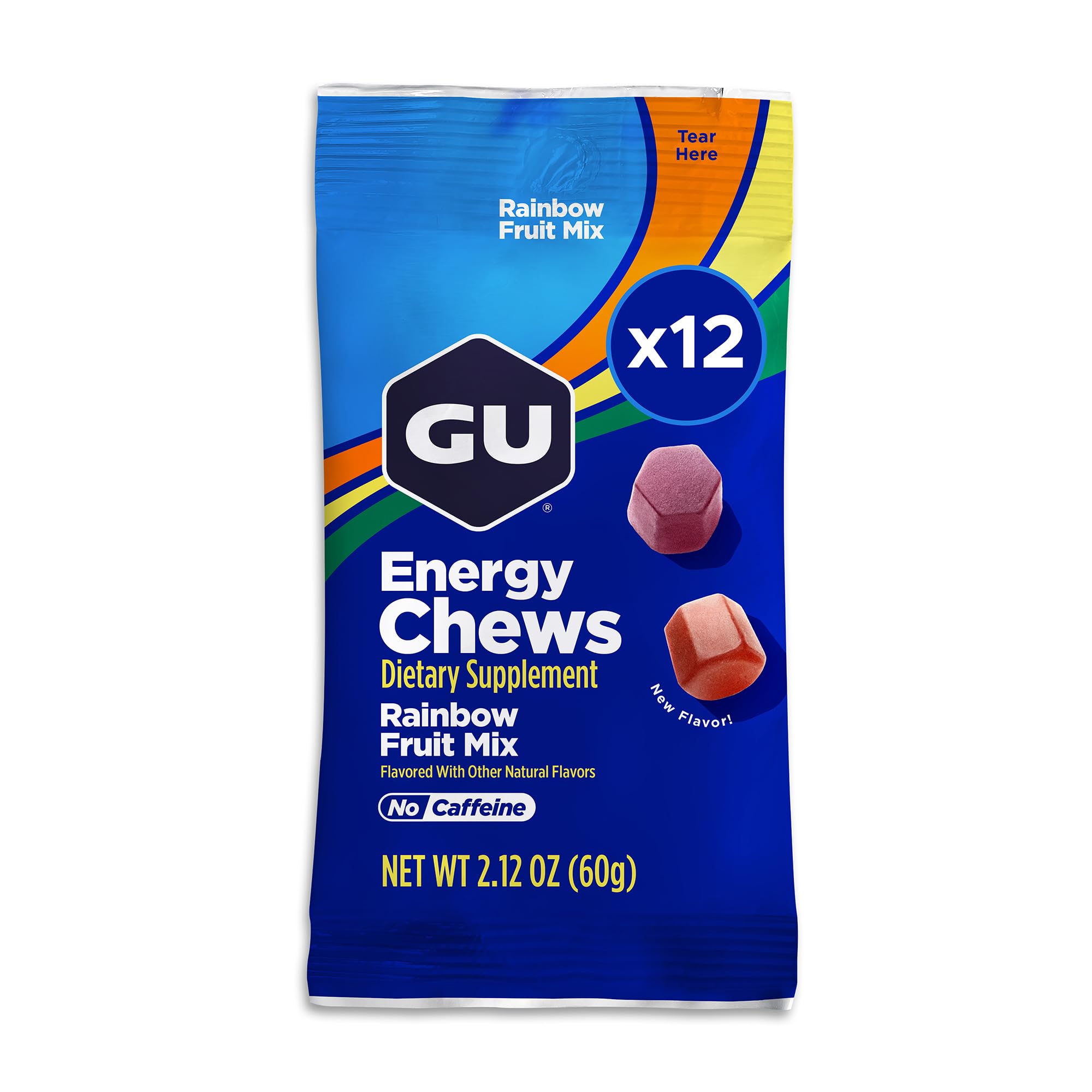 GU Energy chews paquete frontal mostrando diseño y facilidad para llevar