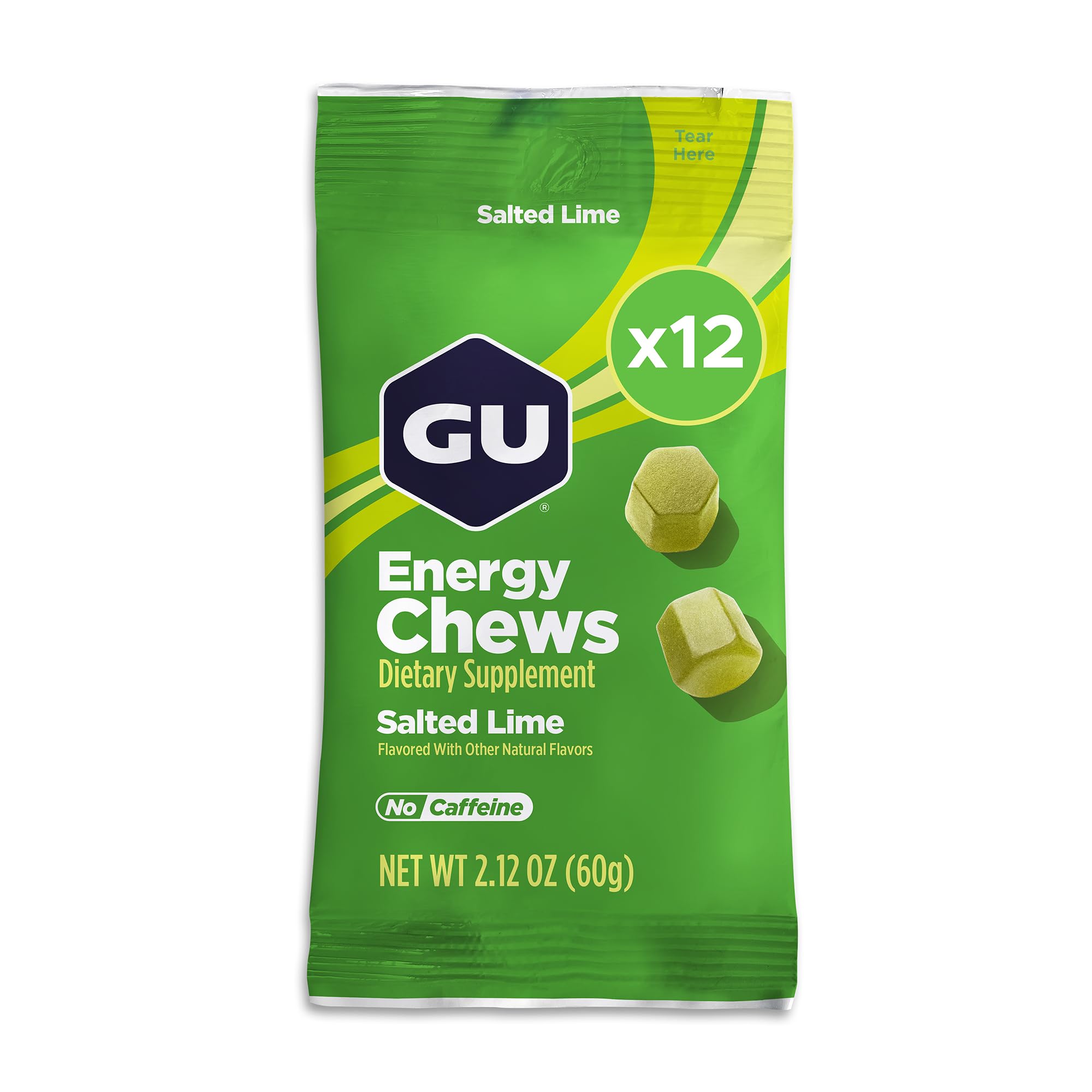 GU Energy empaque frontal Salty Lime mostrando beneficio portátil