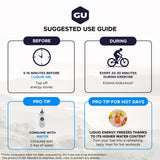 GU Energy comparación con mano mostrando tamaño portátil práctico