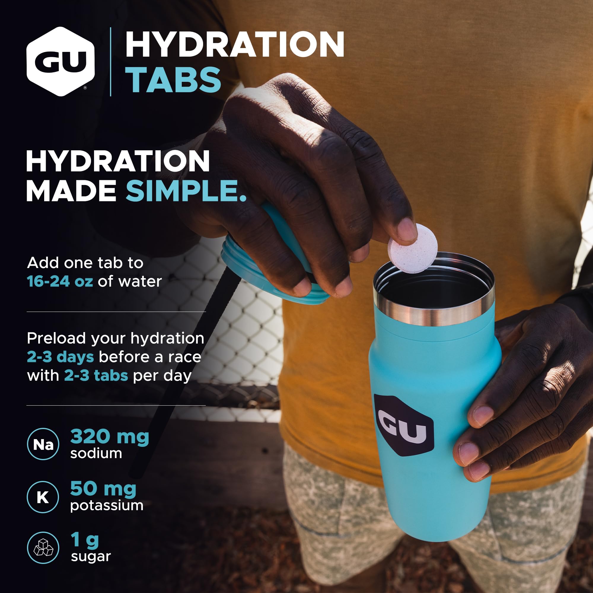GU Energy envase compacto en mano para transporte y almacenamiento sencillo