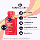 Detalle del reverso del sobre GU Energy con ingredientes y beneficios visibles