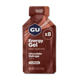 GU Energy gel Chocolate Outrage frontal mostrando envase y sabor energizante