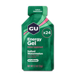 GU Energy gel frontal del paquete muestra sabor salted watermelon y conveniencia