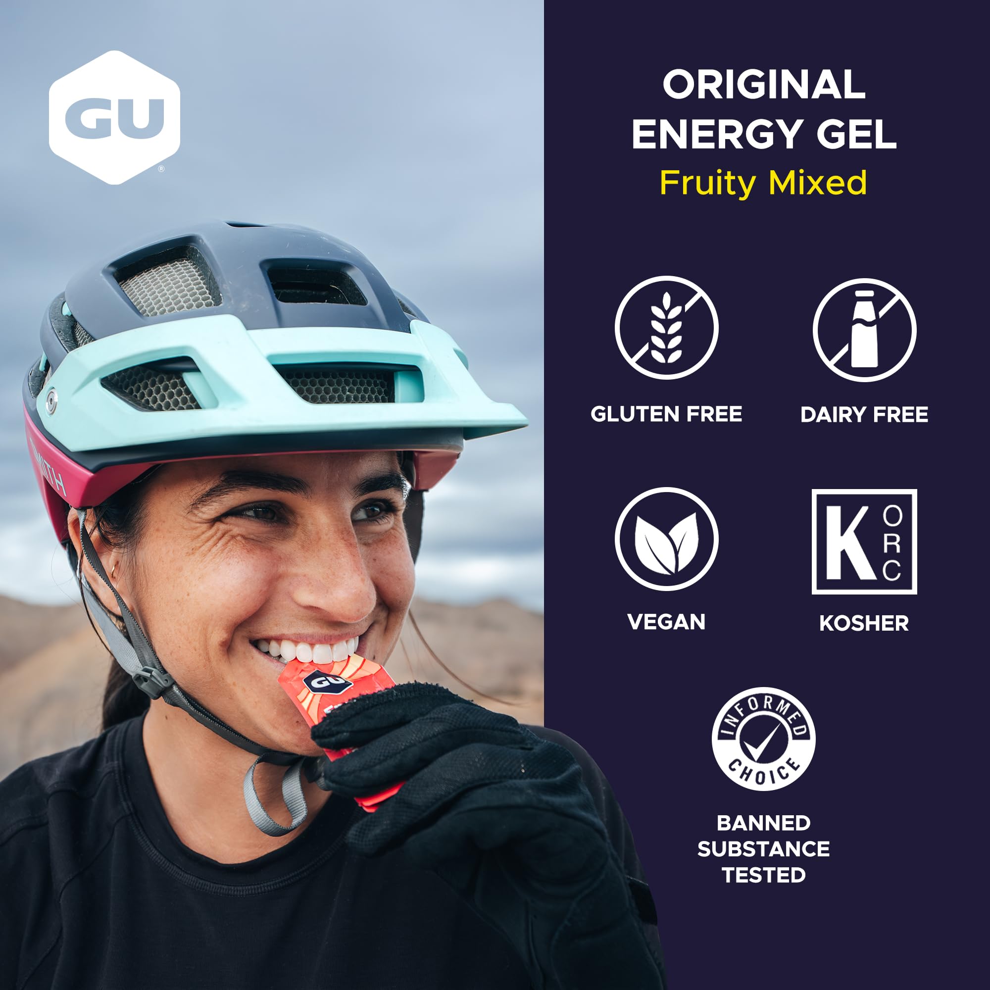 GU Energy sobre abierto con gel listo para tomar durante ejercicio