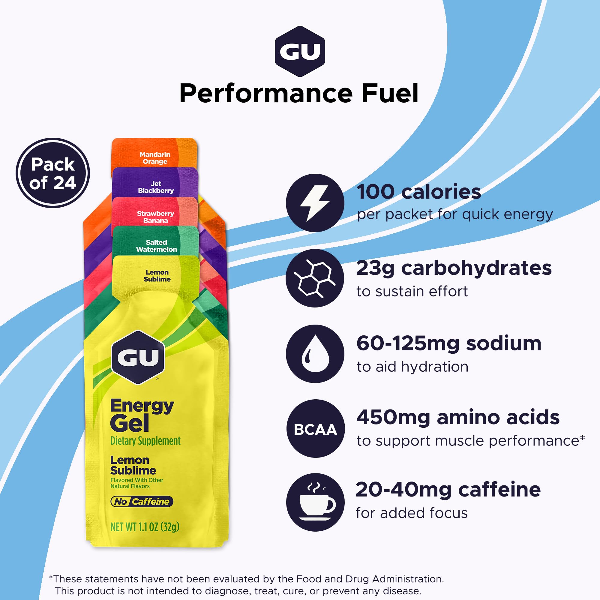 GU Energy close-up del sobre que resalta textura fácil de beber