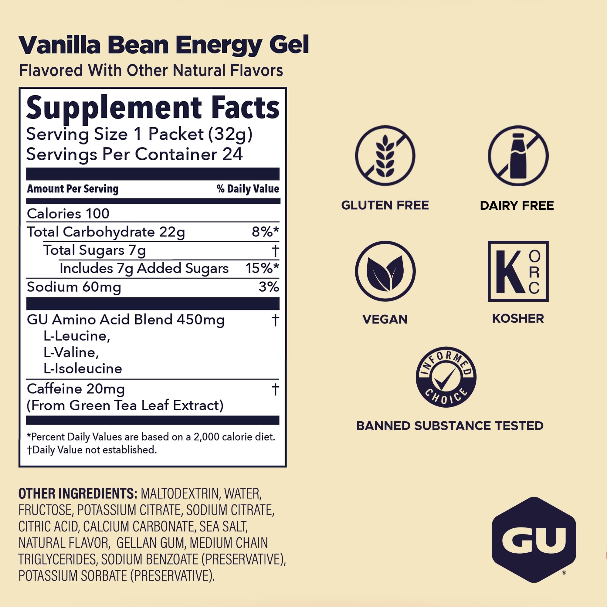 GU Energy gel vainilla en mano durante carrera para energía rápida