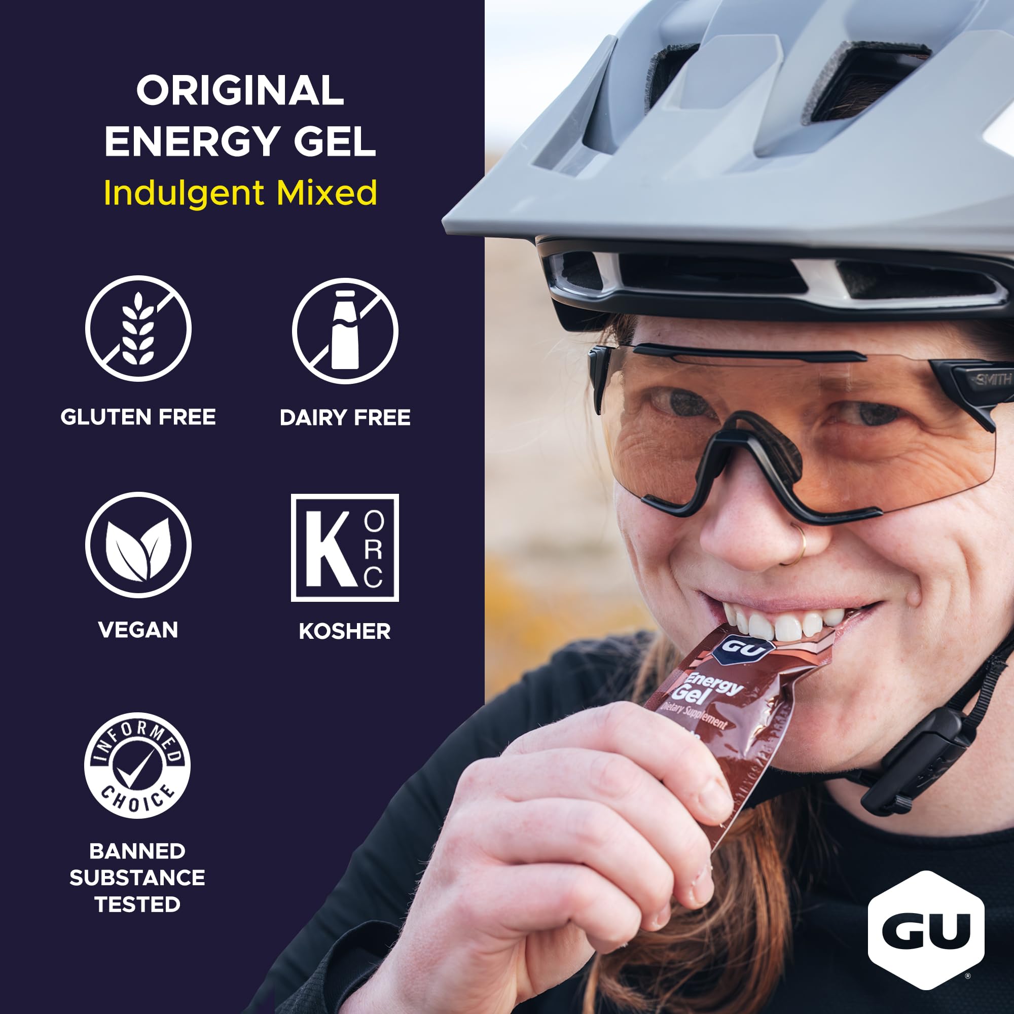 GU Energy surtido de sabores ilustrando variedad y opciones de cafeína