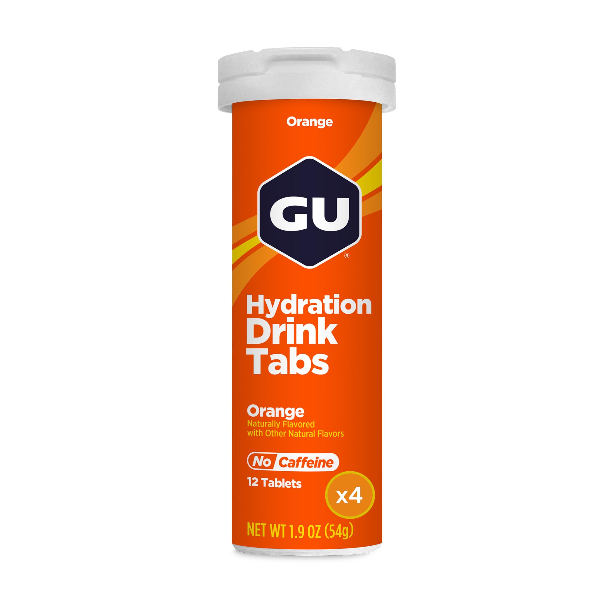 GU Energy empaque frontal naranja mostrando tabletas y beneficio hidratación rápida