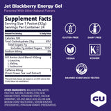 GU Energy etiqueta Jet Blackberry con ingredientes y electrolitos para respaldo funcional