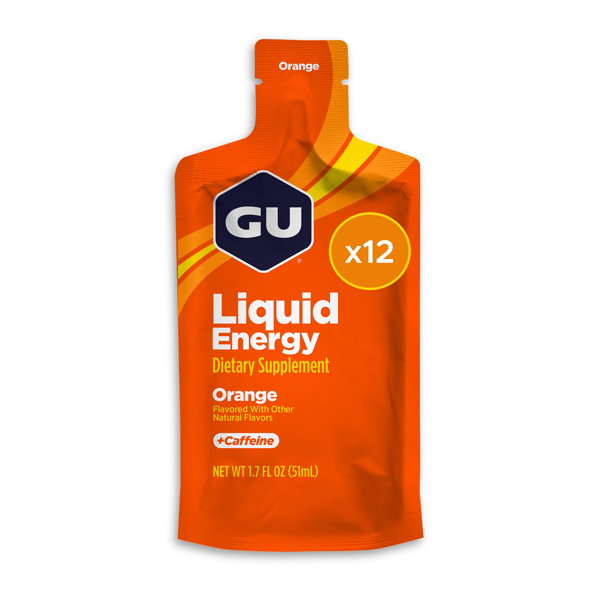 GU Energy gel líquido naranja vista frontal y fácil transporte