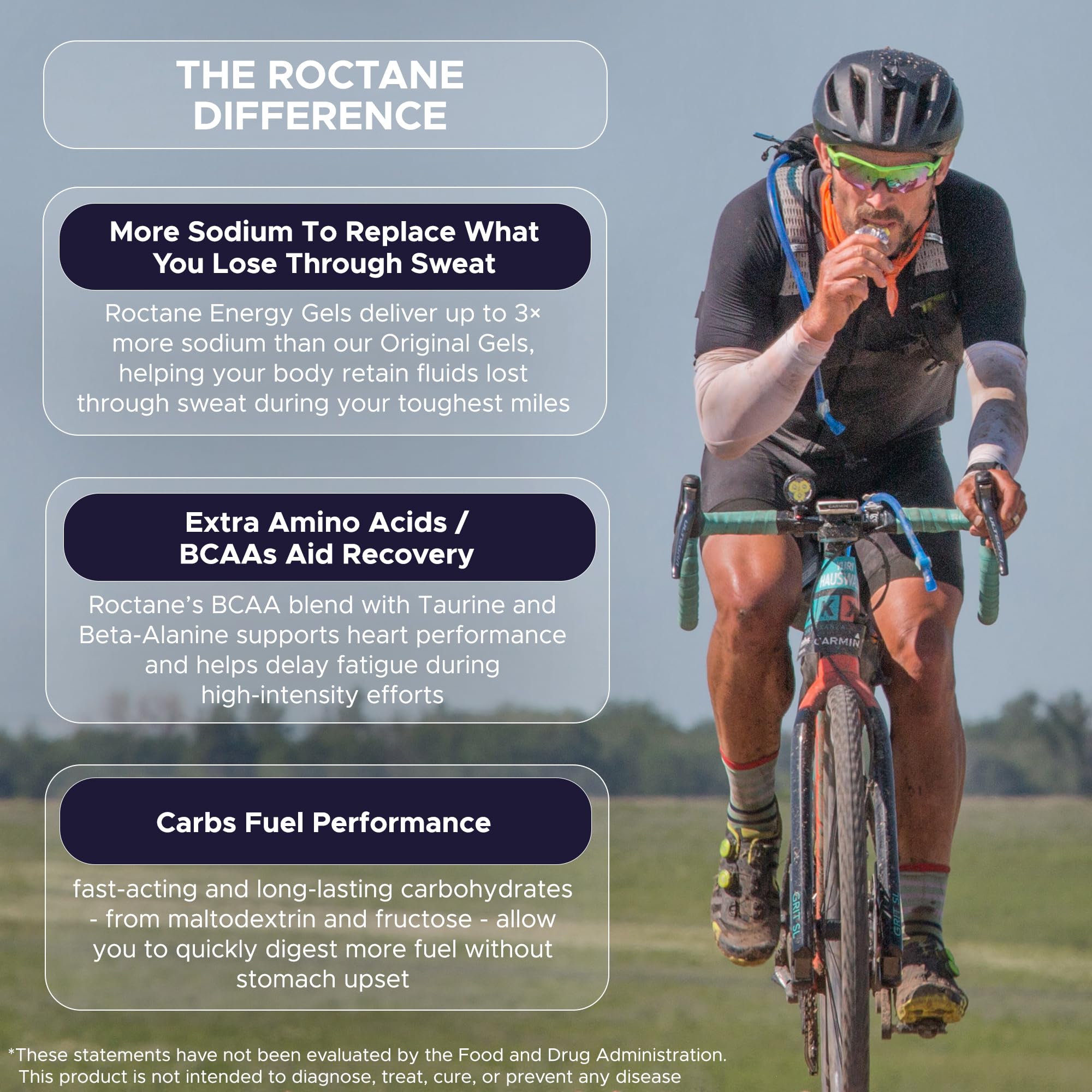 GU Energy deportista bebiendo gel durante carrera para mantener energía y sodio