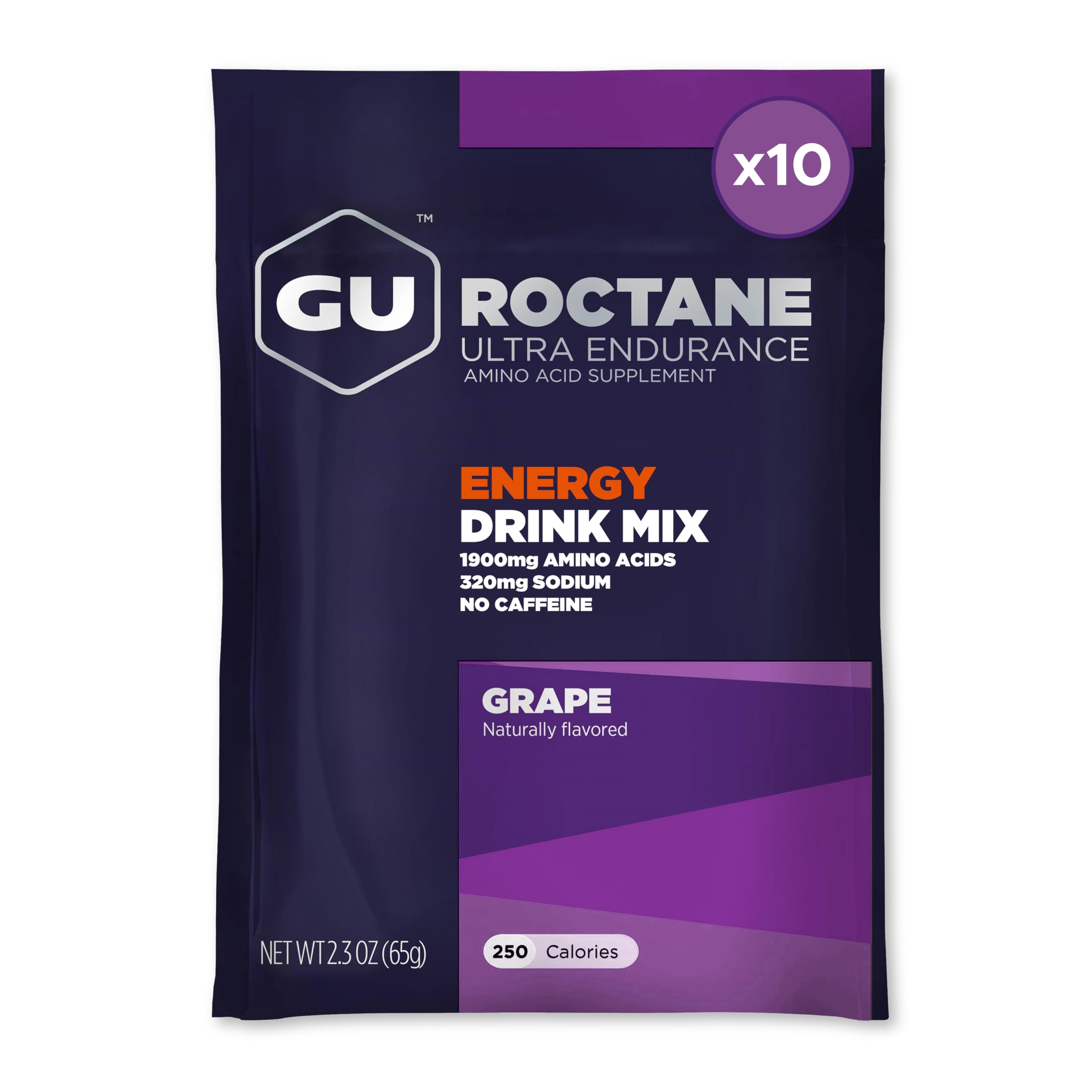 GU Energy frasco frontal mostrando sabor uva y beneficios energéticos