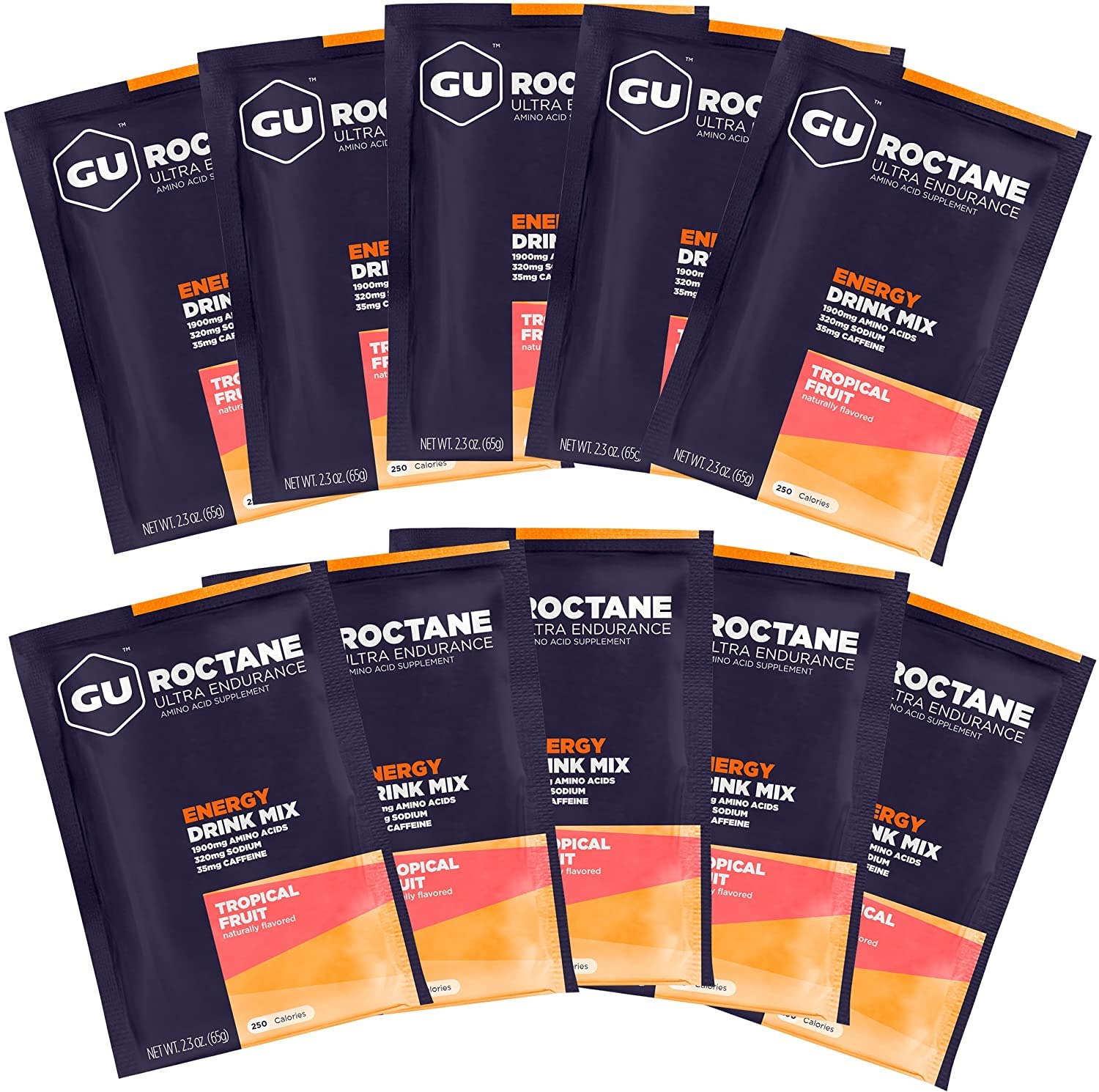 GU Energy etiqueta nutricional clara con ingredientes y electrolitos
