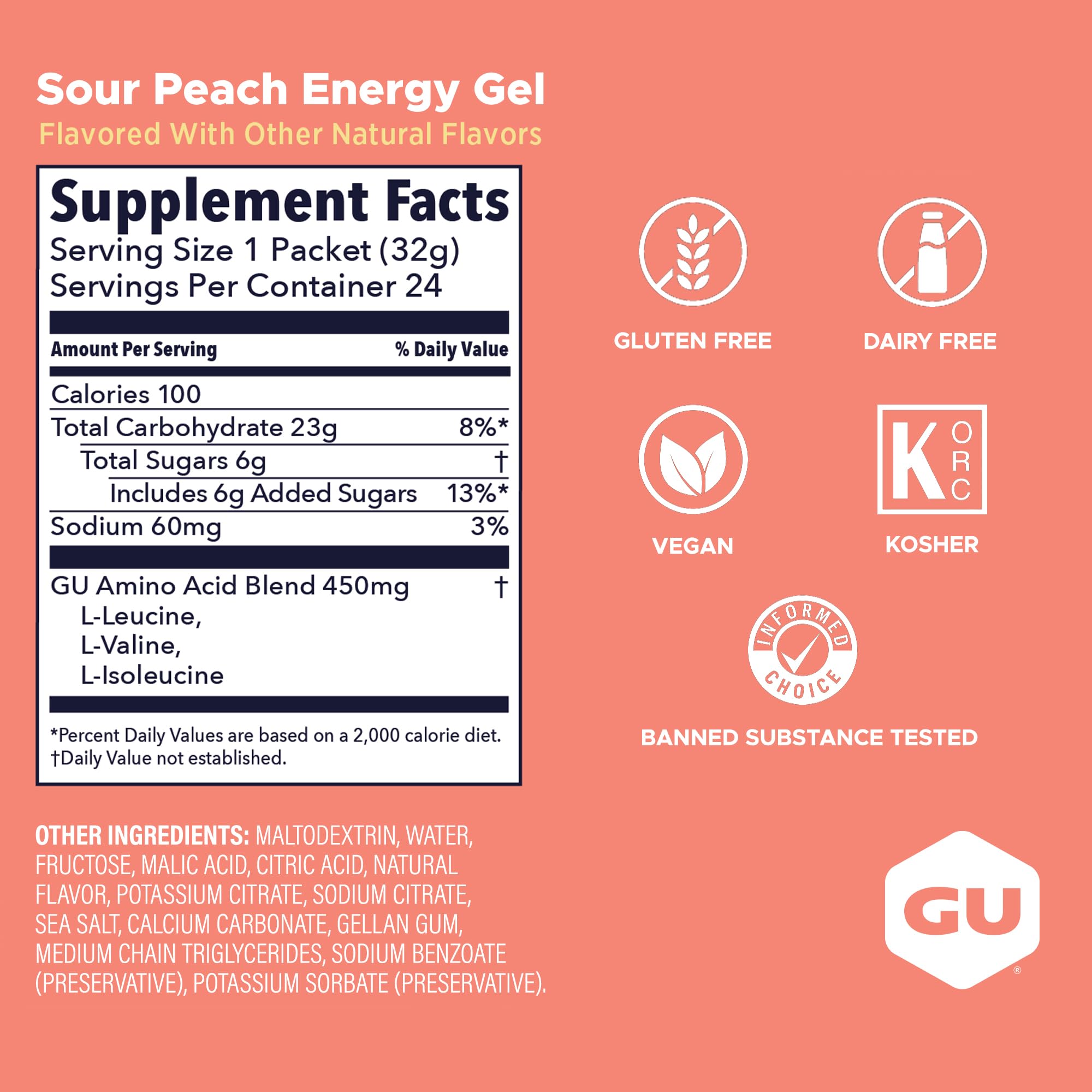 GU Energy Sour Peach caja de 24 unidades ideal para eventos y almacenamiento prolongado