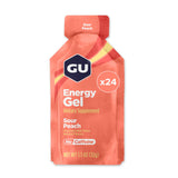 GU Energy Sour Peach frontal del sobre mostrando el diseño y facilidad de uso