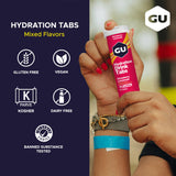 GU Energy tableta disolviéndose en agua señalando rapidez y sabor ligero