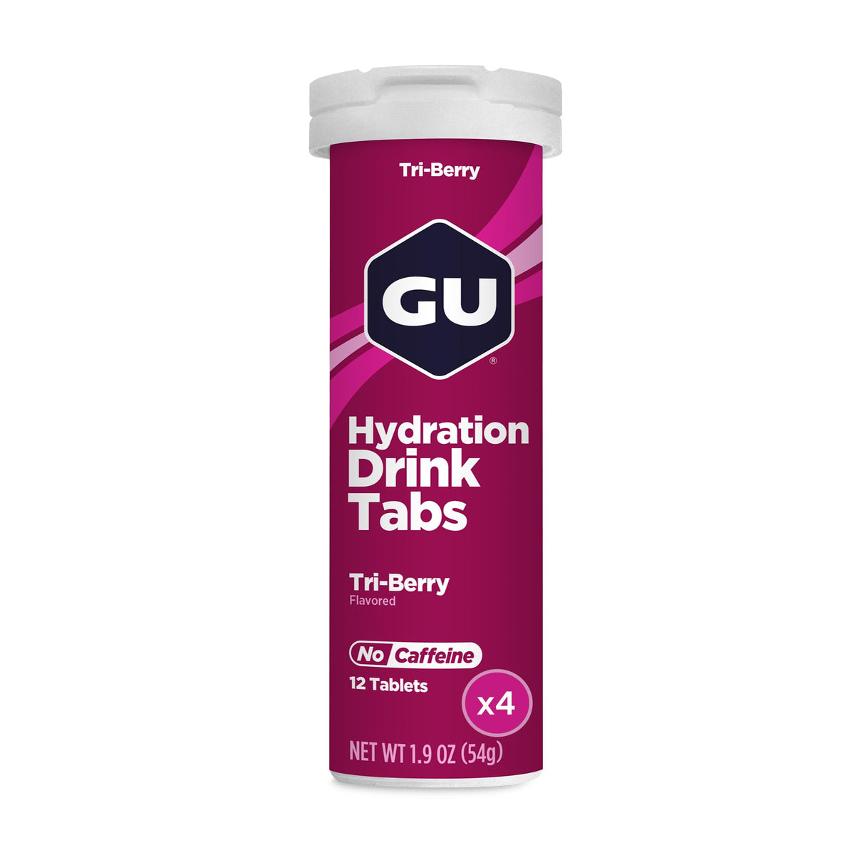 GU Energy envase frontal Tri-Berry mostrando presentación y porciones