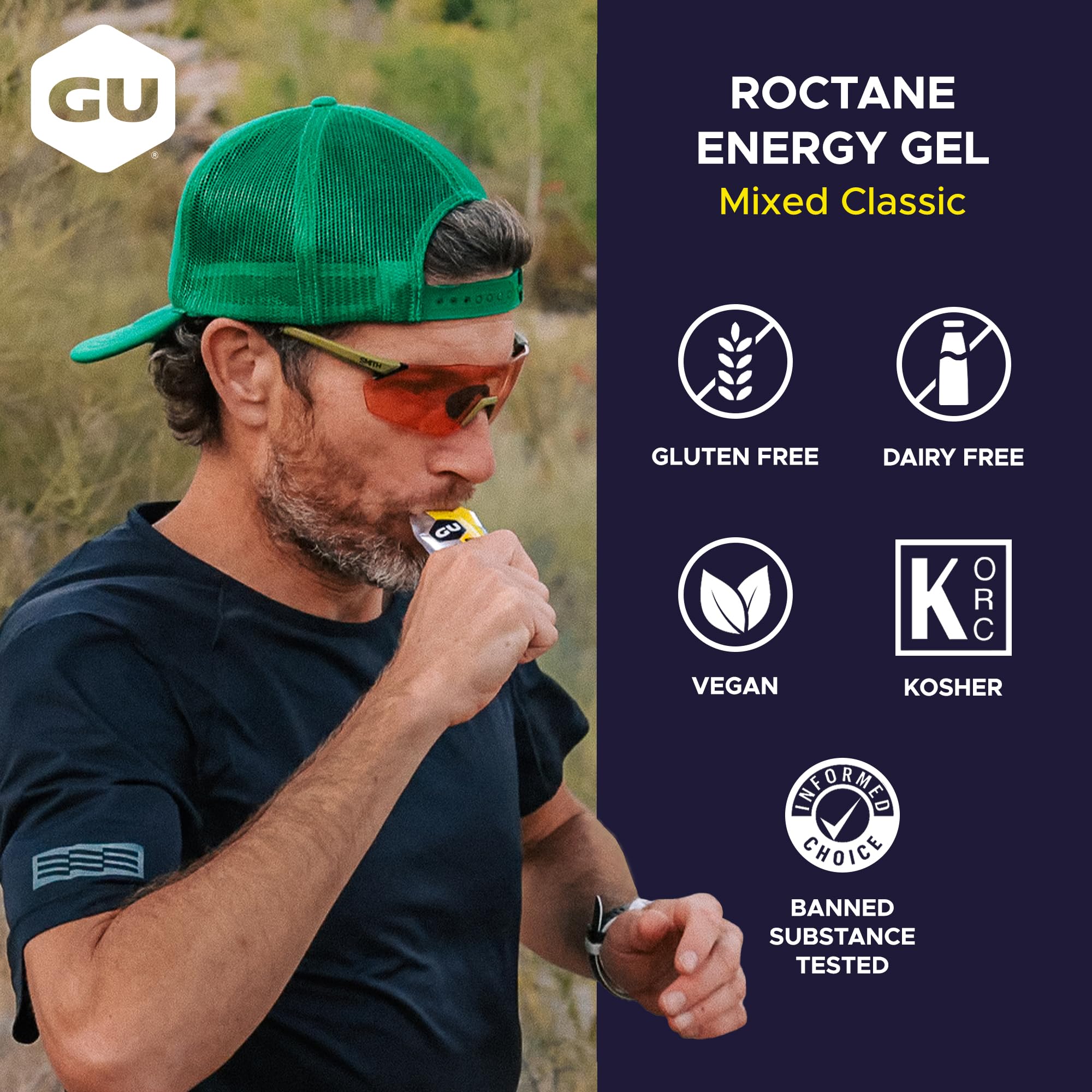 GU Energy detalle de la etiqueta Roctane con información de aminoácidos y sodio