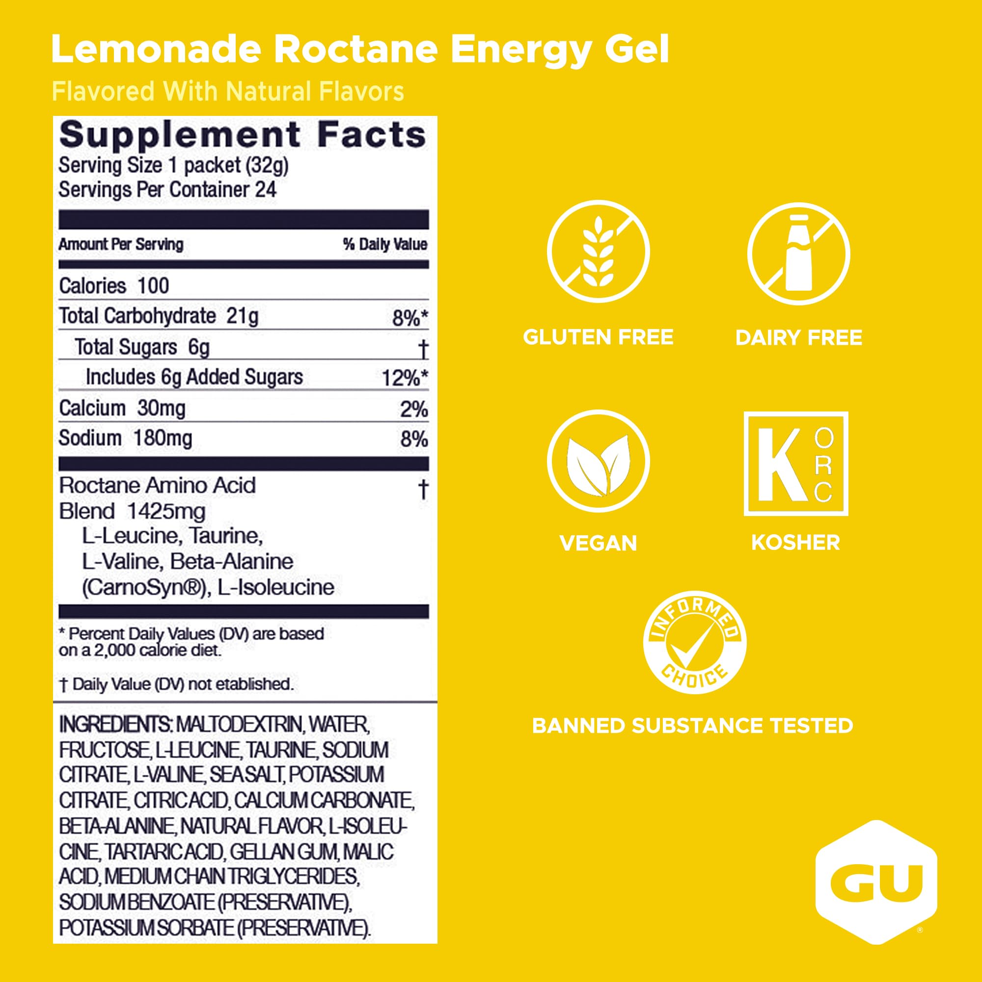 GU Energy etiqueta con ingredientes y beneficios claros para deportistas