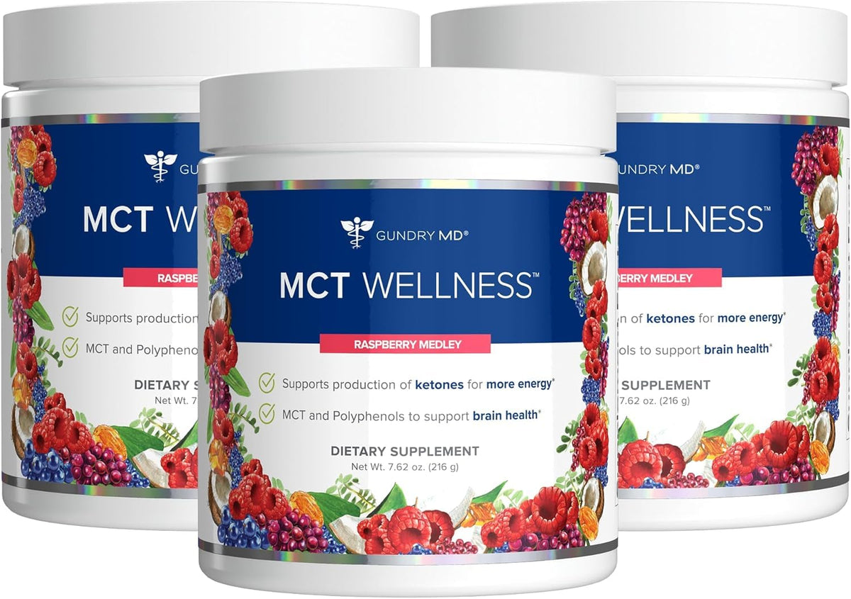 Gundry MD envase frontal Raspberry Medley mostrando la presentación y beneficios