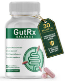 GutRx Balance frente del empaque mostrando 30 cápsulas y beneficio de soporte digestivo