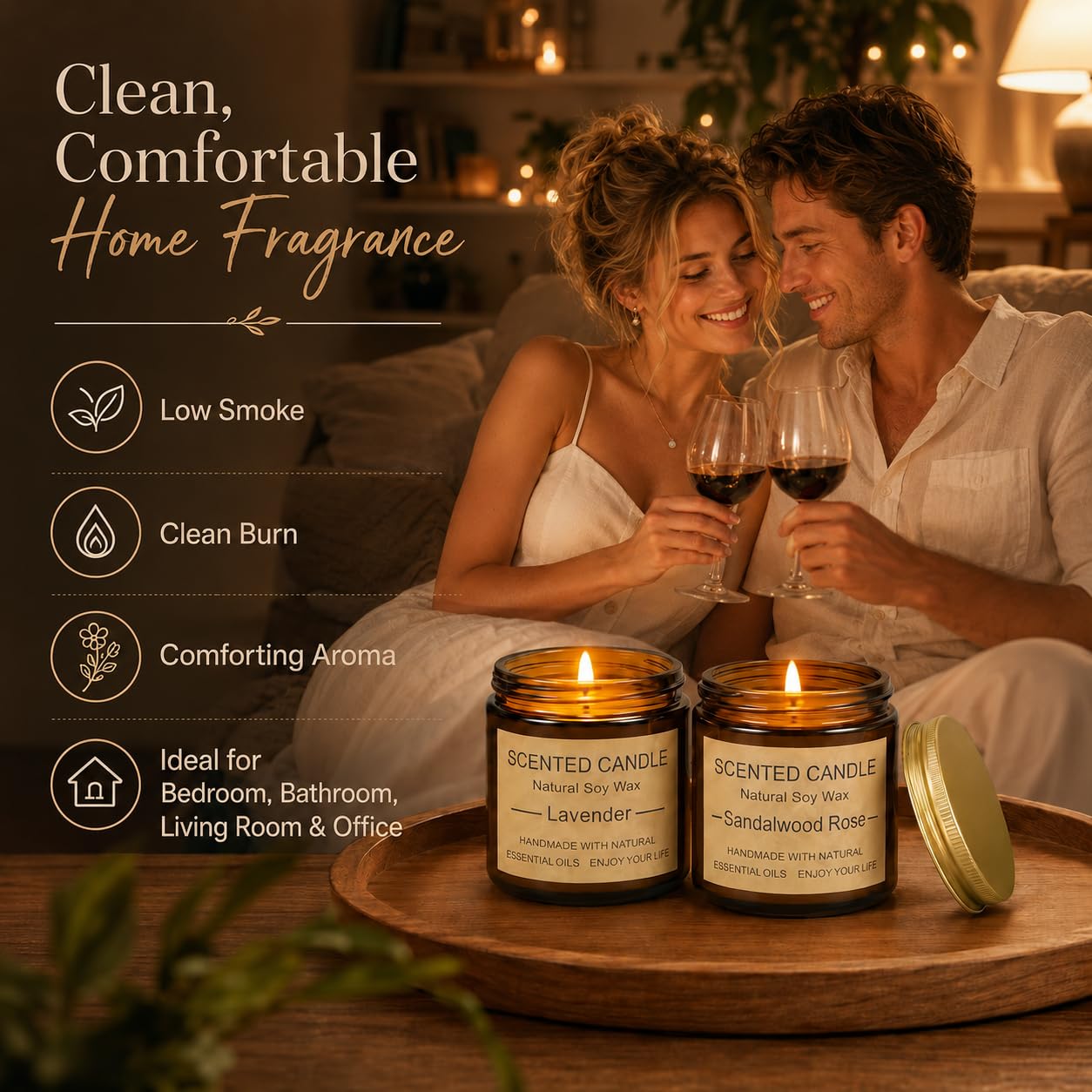 GUYHNE vela encendida en salón creando ambiente cálido y relajante