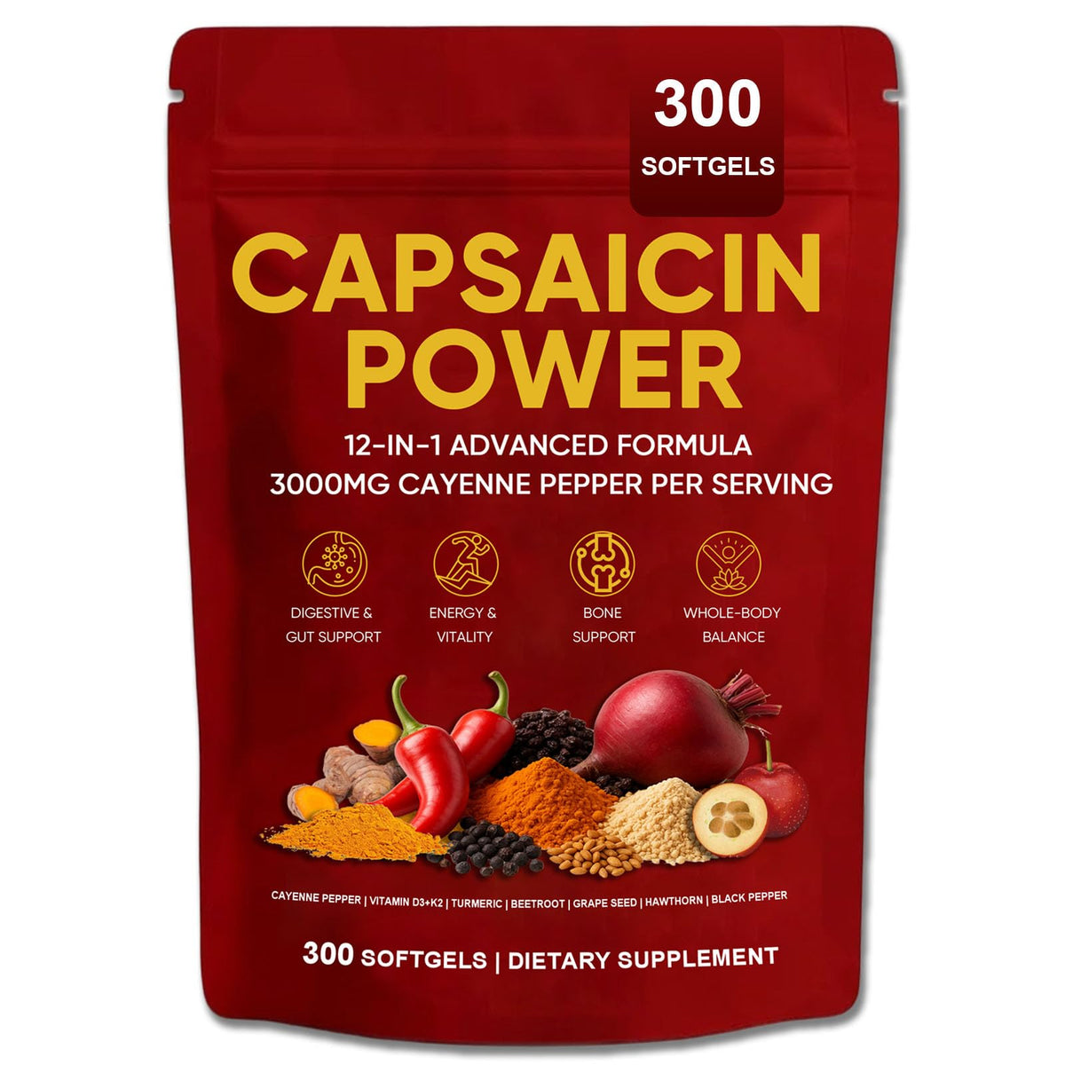 GXSAE frasco frontal de Capsaicin Power mostrando cantidad y sello natural