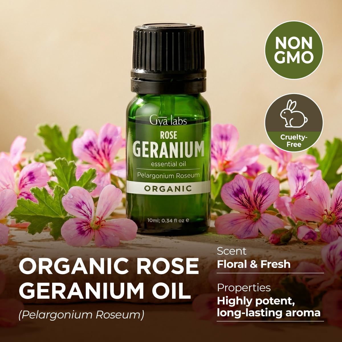 Gya Labs flores de geranio que indican origen botánico y frescura
