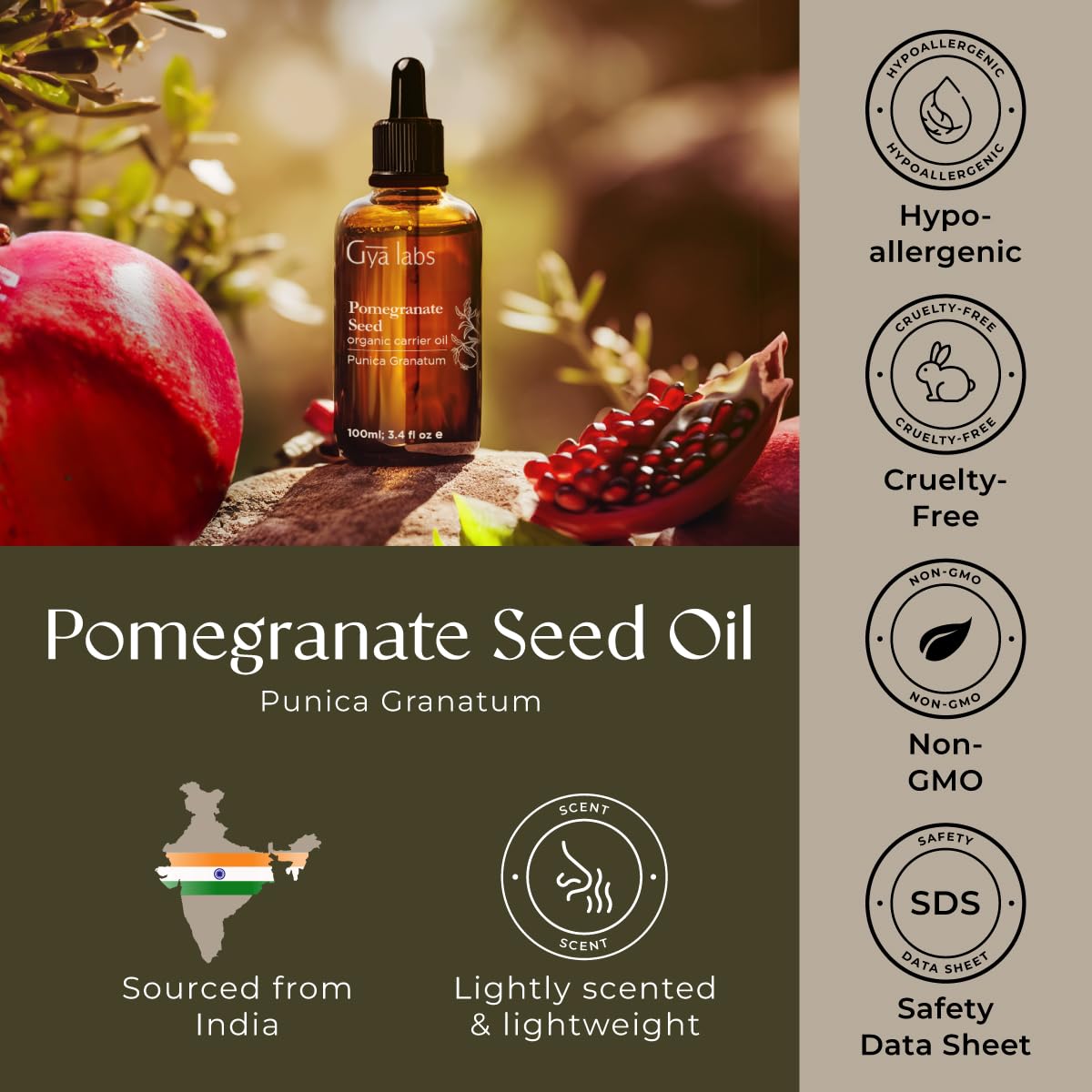 Gya Labs etiqueta con lista de ingredientes y certificación USDA
