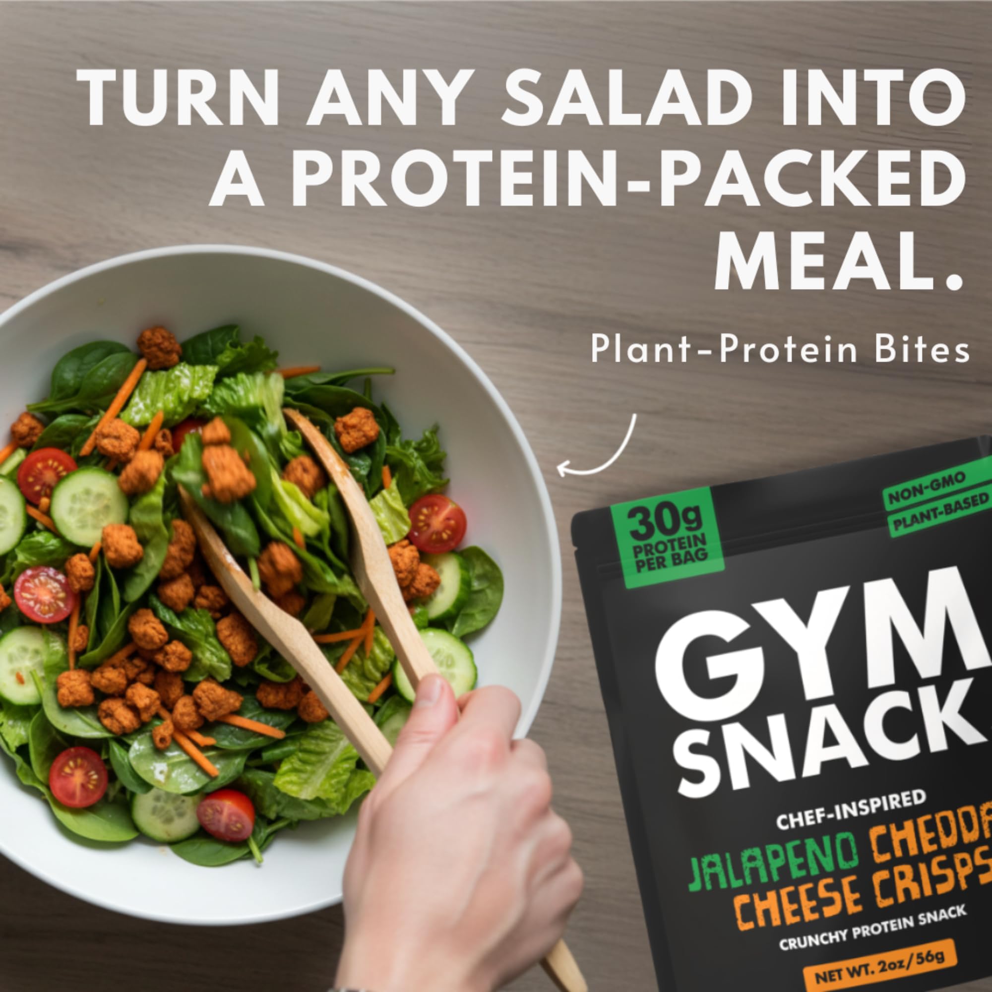 GYM SNACK bolsa abierta en mano como snack portátil y práctico para llevar