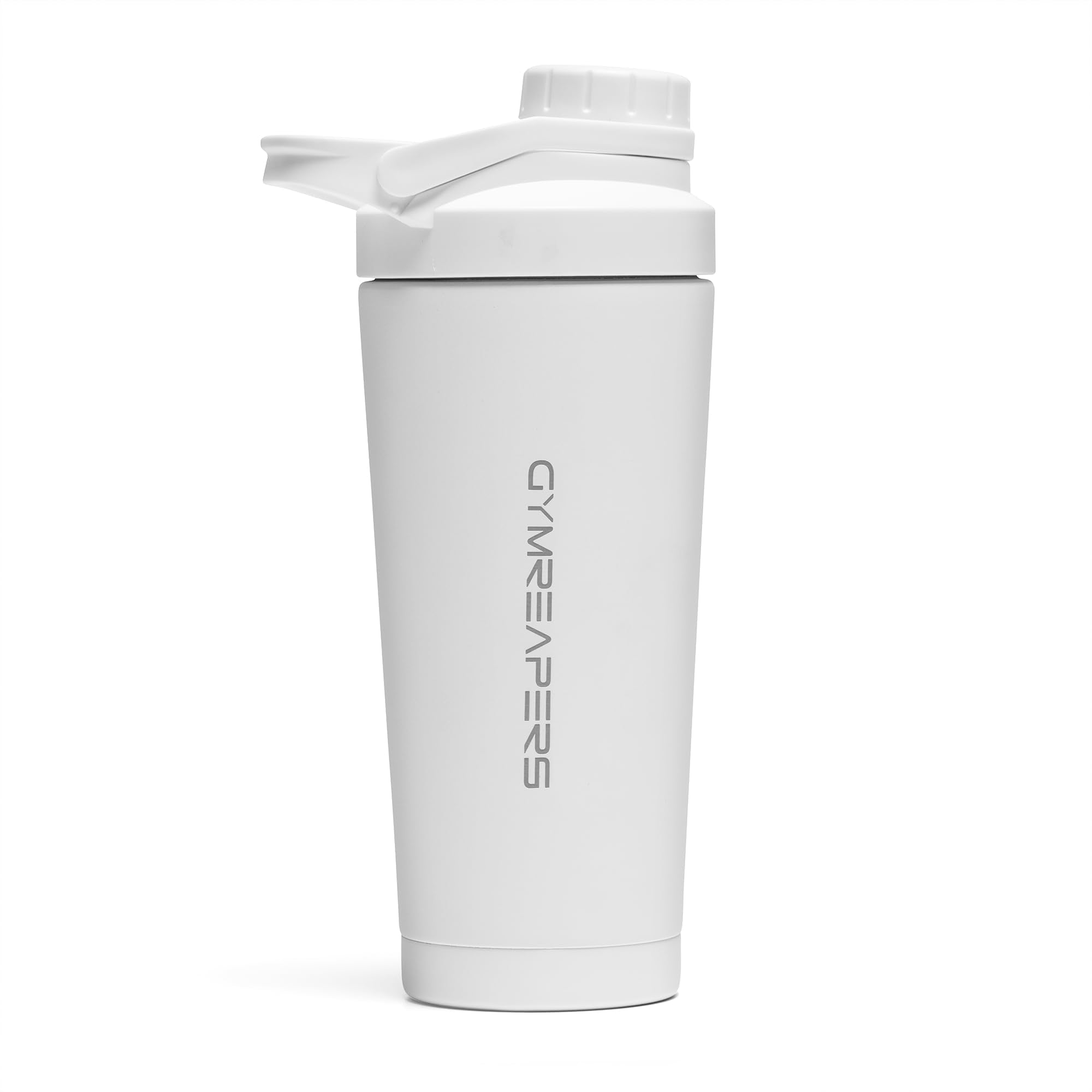 Gymreapers vista frontal de la botella blanca mostrando su forma y capacidad 26 oz