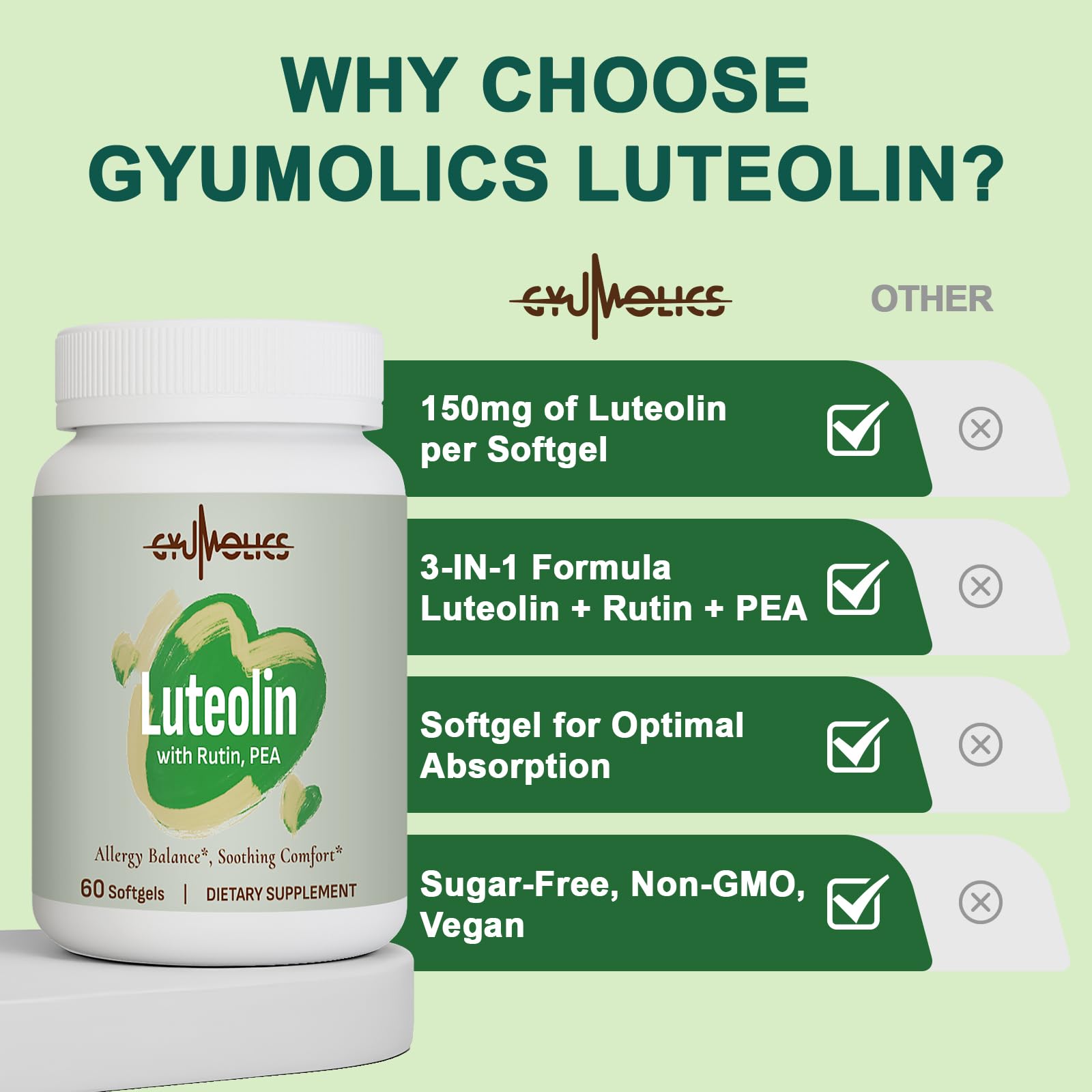 Gyumolics botella abierta con softgels dentro, facilidad de uso diario