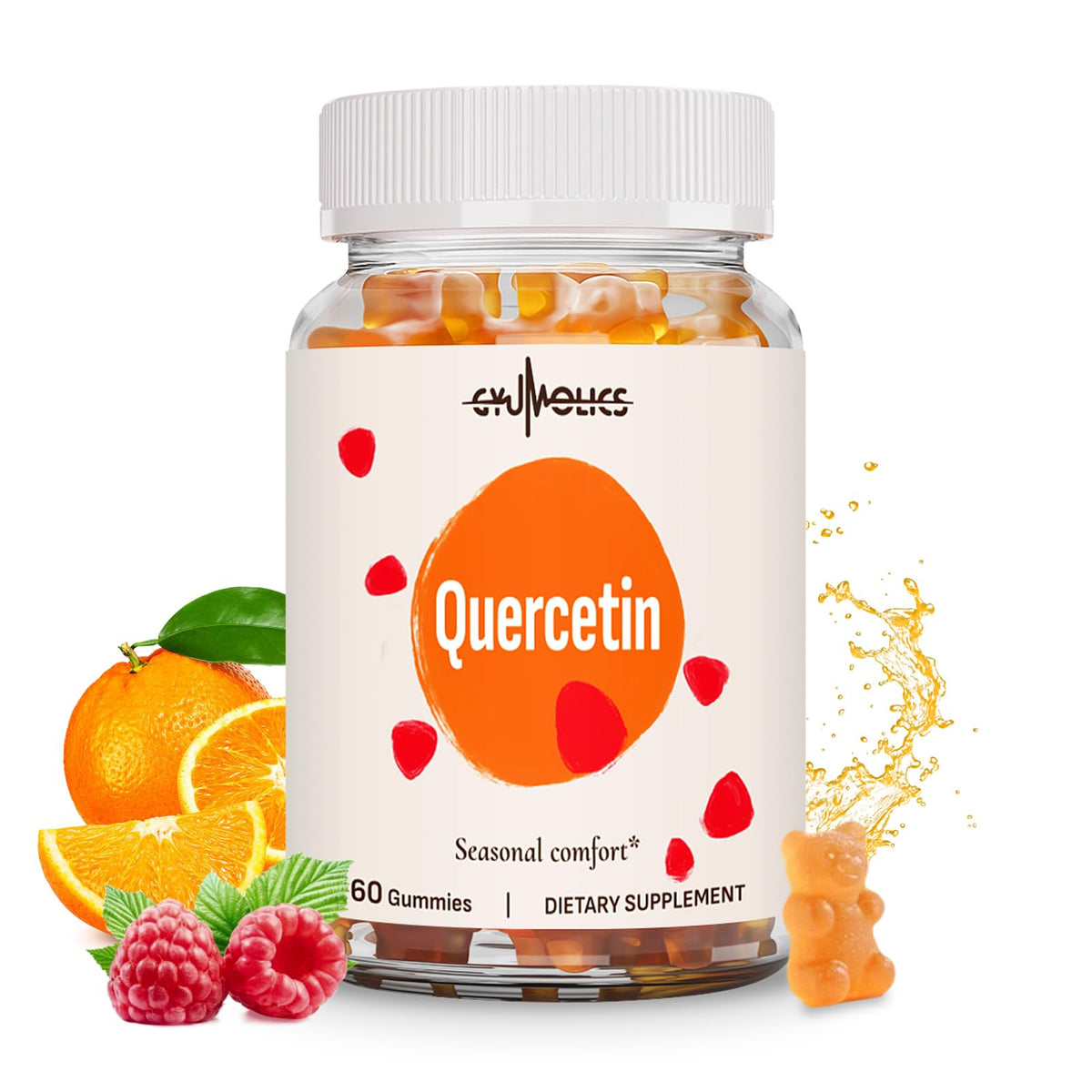 Gyumolics frasco frontal con 60 gomitas veganas, presentación clara y ahorro