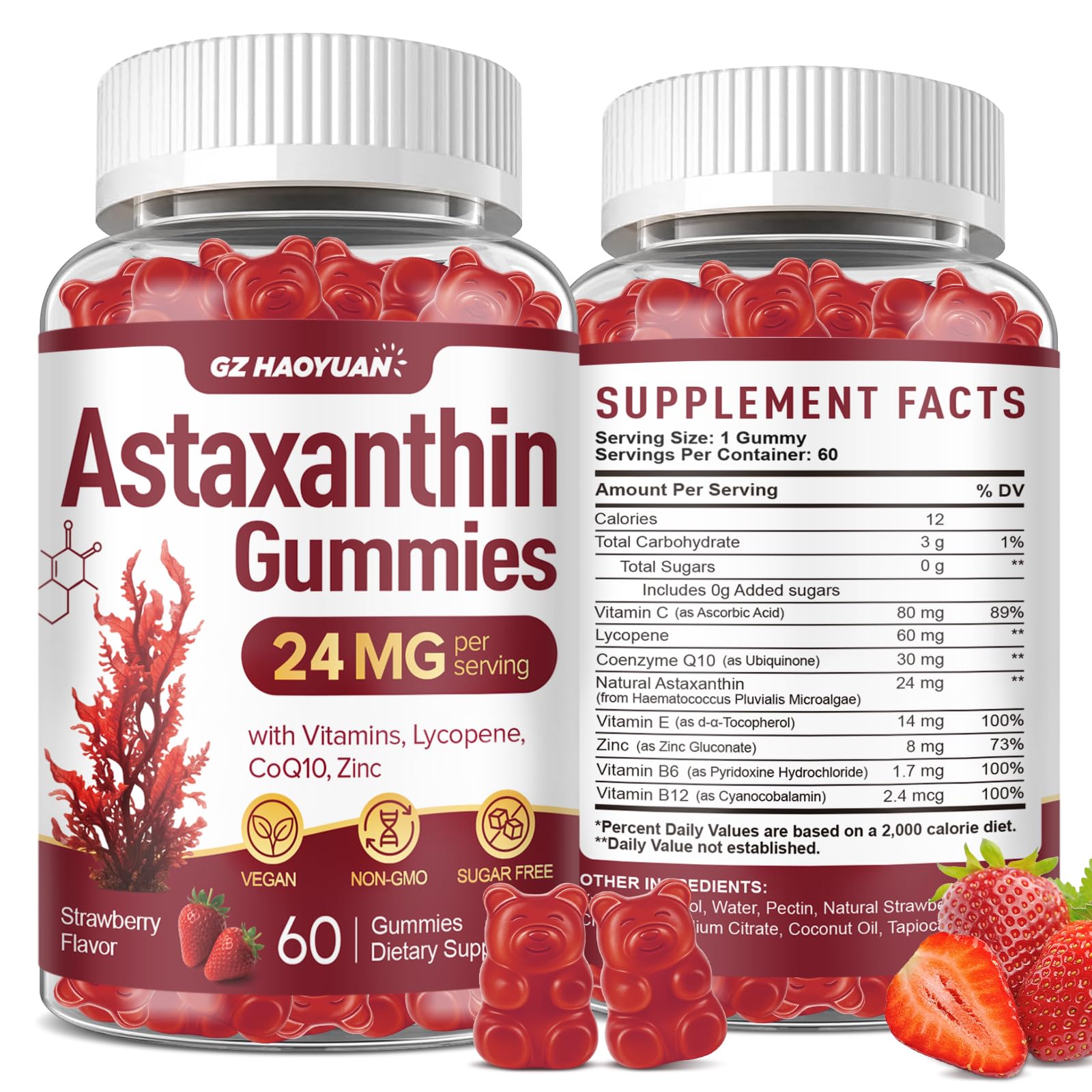 GZ HAOYUAN envase frontal de astaxantina 24 mg, presentación clara y atractiva