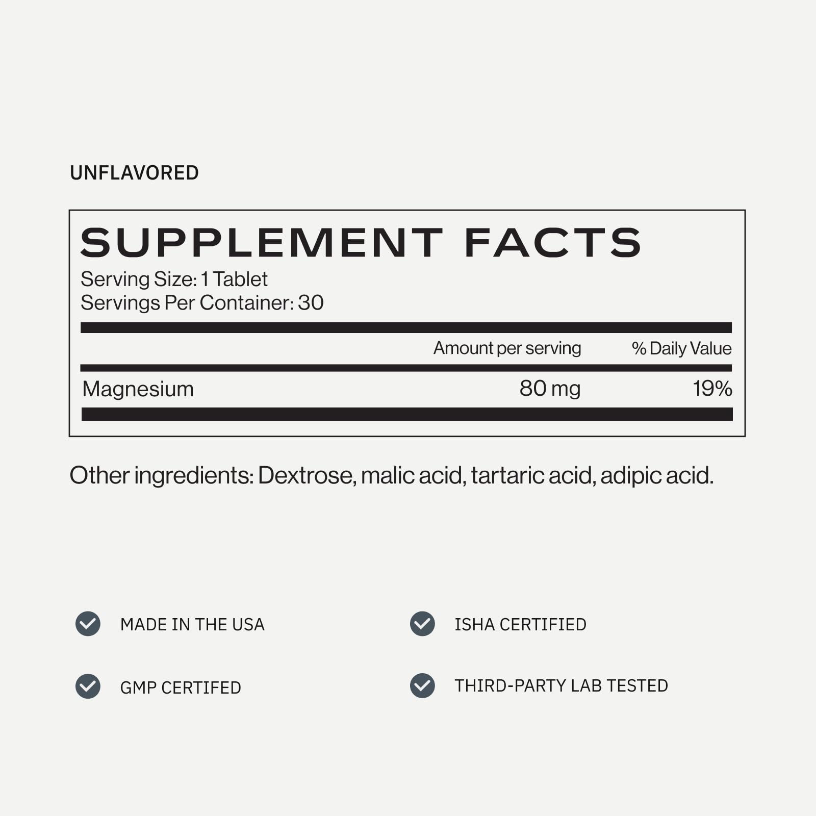H2Tab etiqueta de ingredientes mostrando magnesio y ácidos naturales