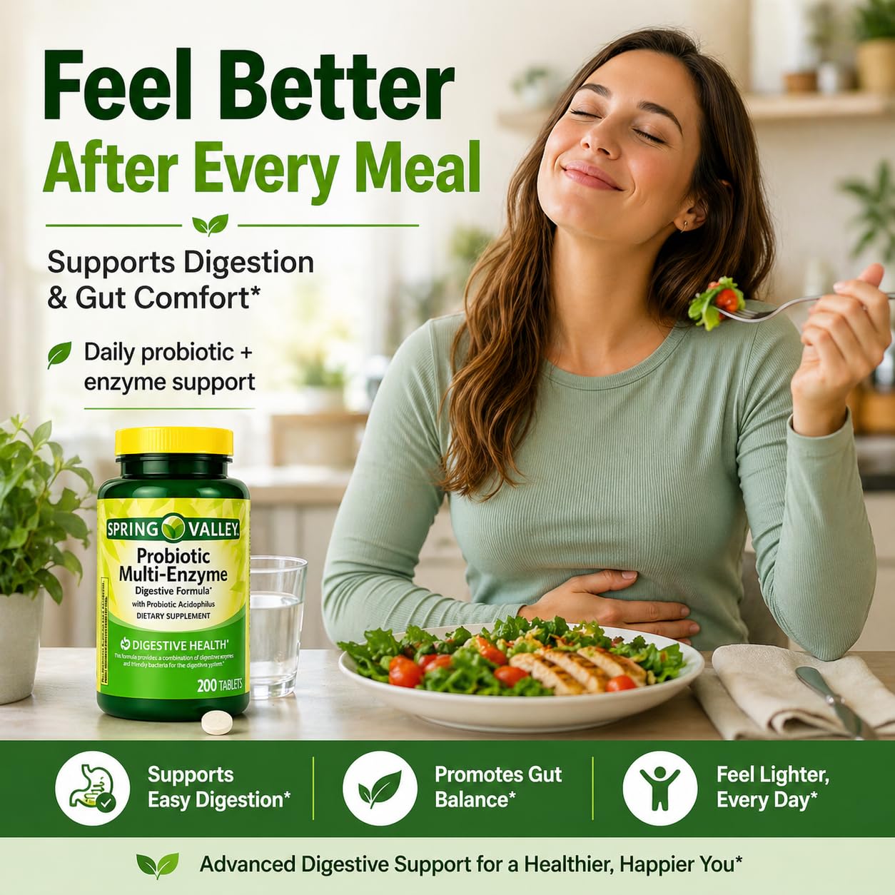 H4U tabletas junto a alimentos para uso con comidas facilitando digestión