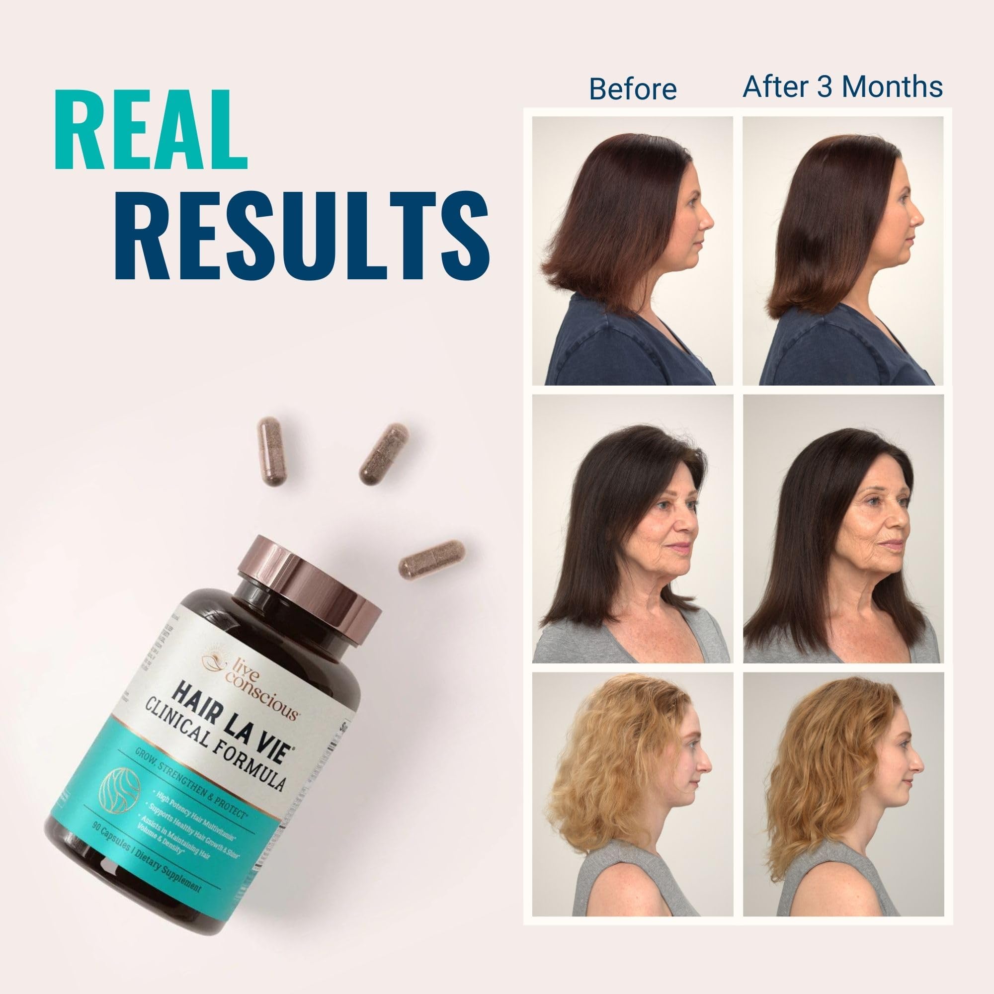 Hair La Vie etiqueta del frasco con listado de ingredientes y beneficios