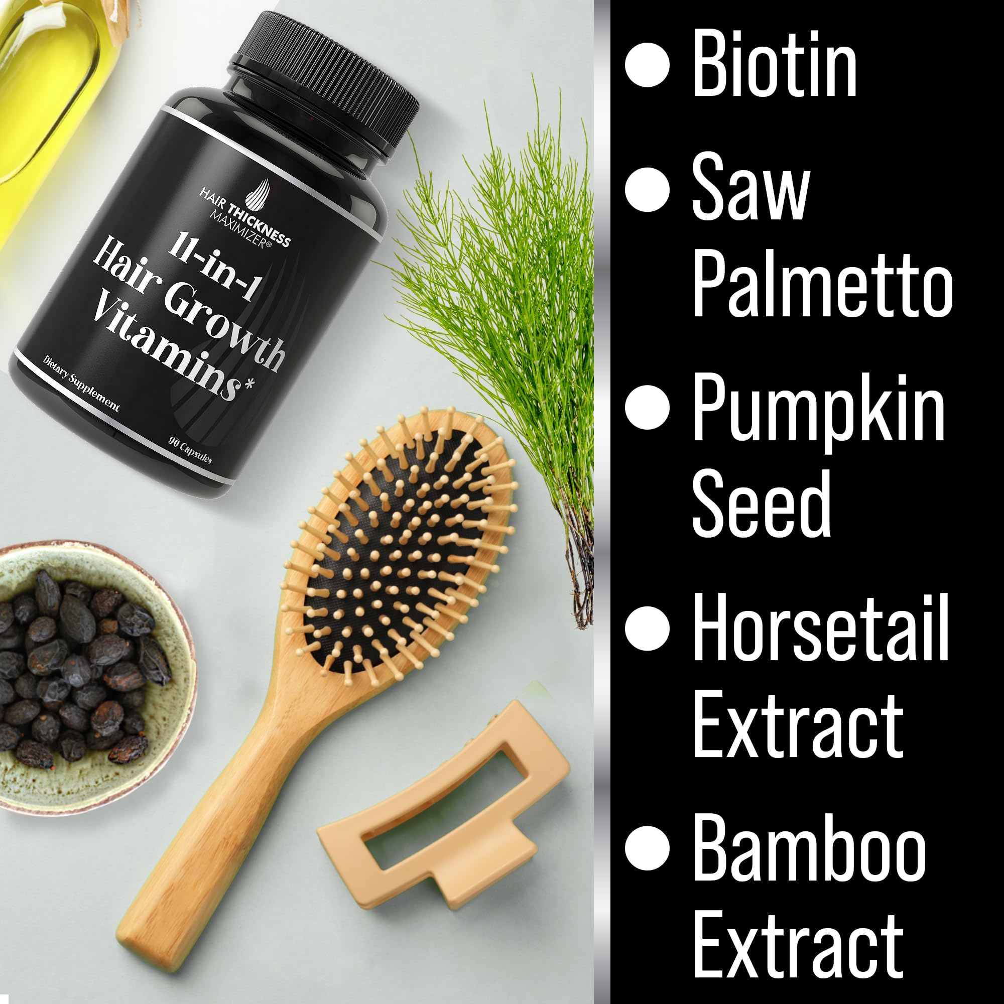 Hair Thickness Maximizer bote abierto con cápsulas para uso diario