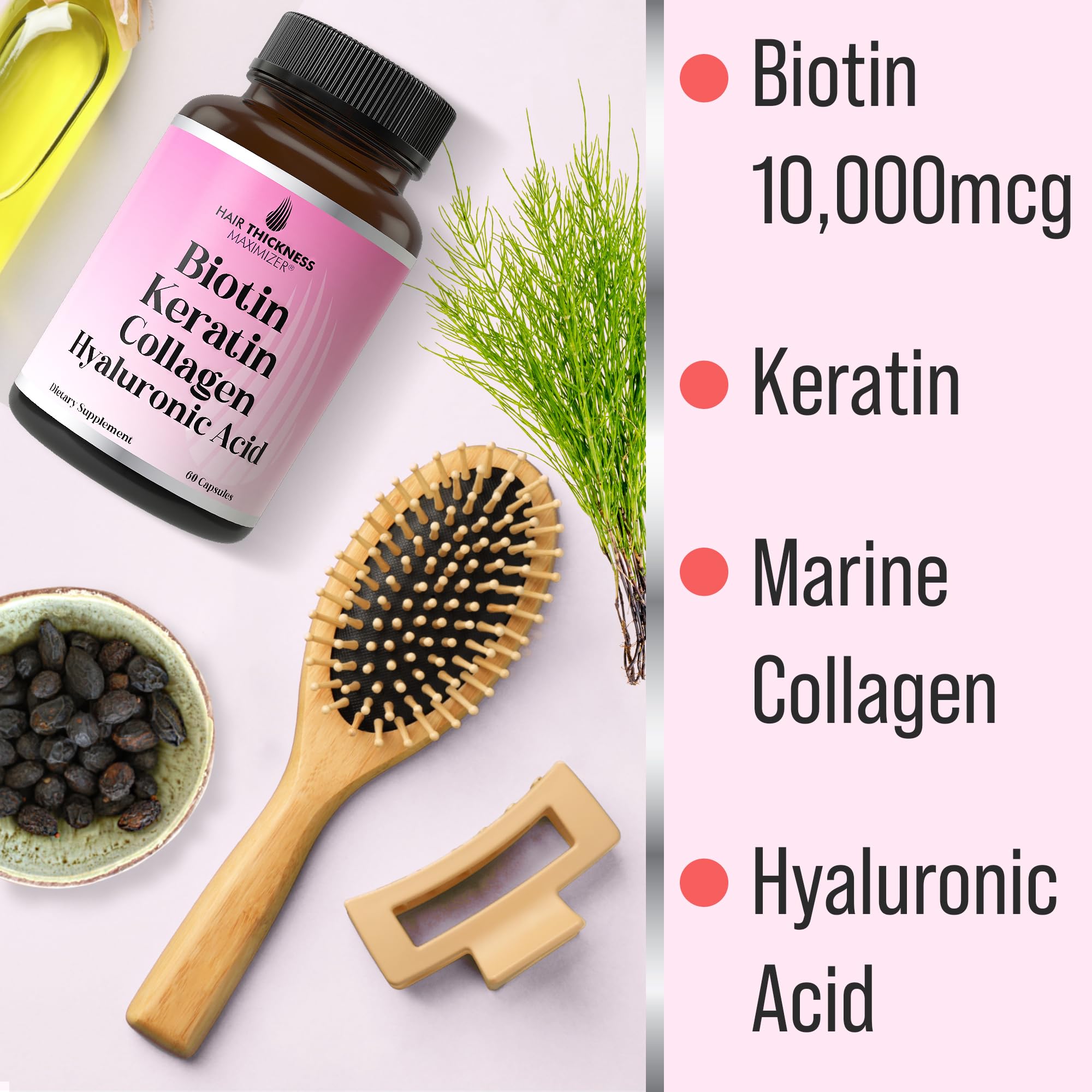 Hair Thickness Maximizer cápsula en mano resaltando dosis diaria segura