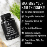 Hair Thickness Maximizer cápsulas en primer plano destaca pureza y mezcla 5-en-1