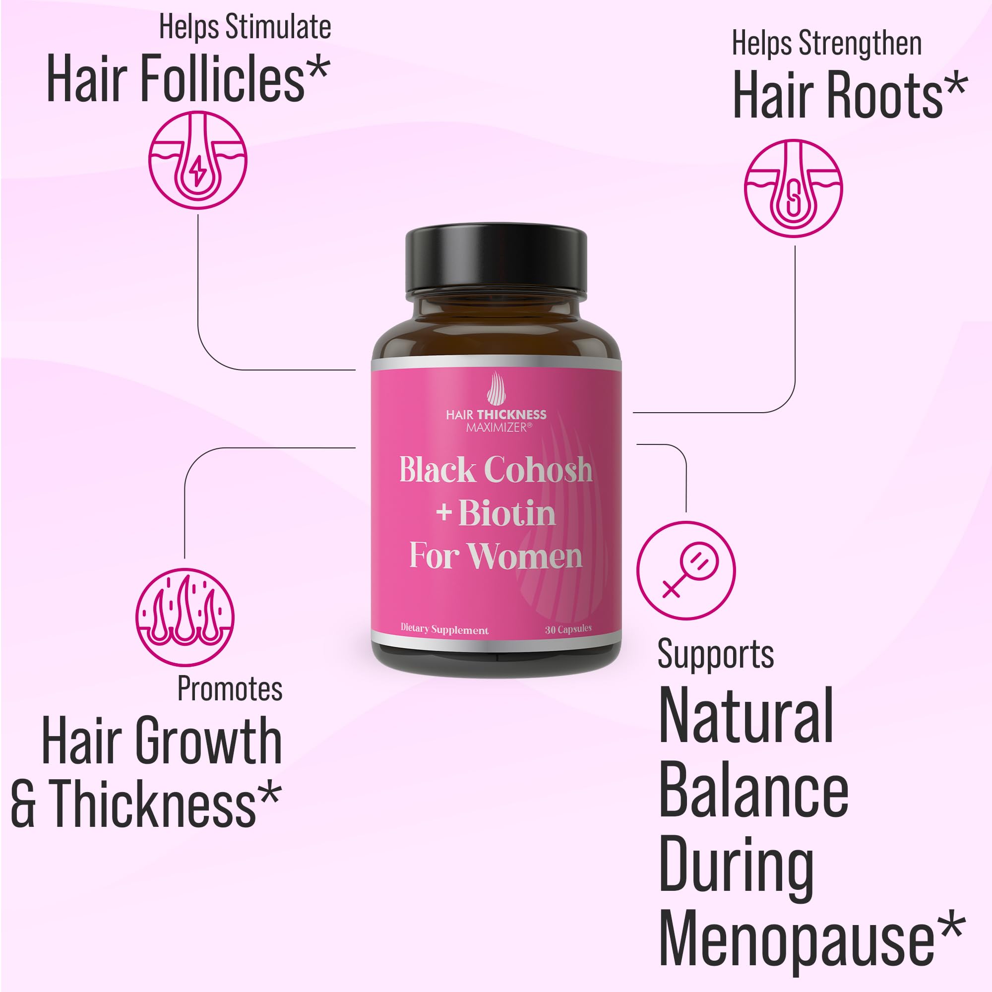 Hair Thickness Maximizer tabletas apiladas mostrando dosificación visible