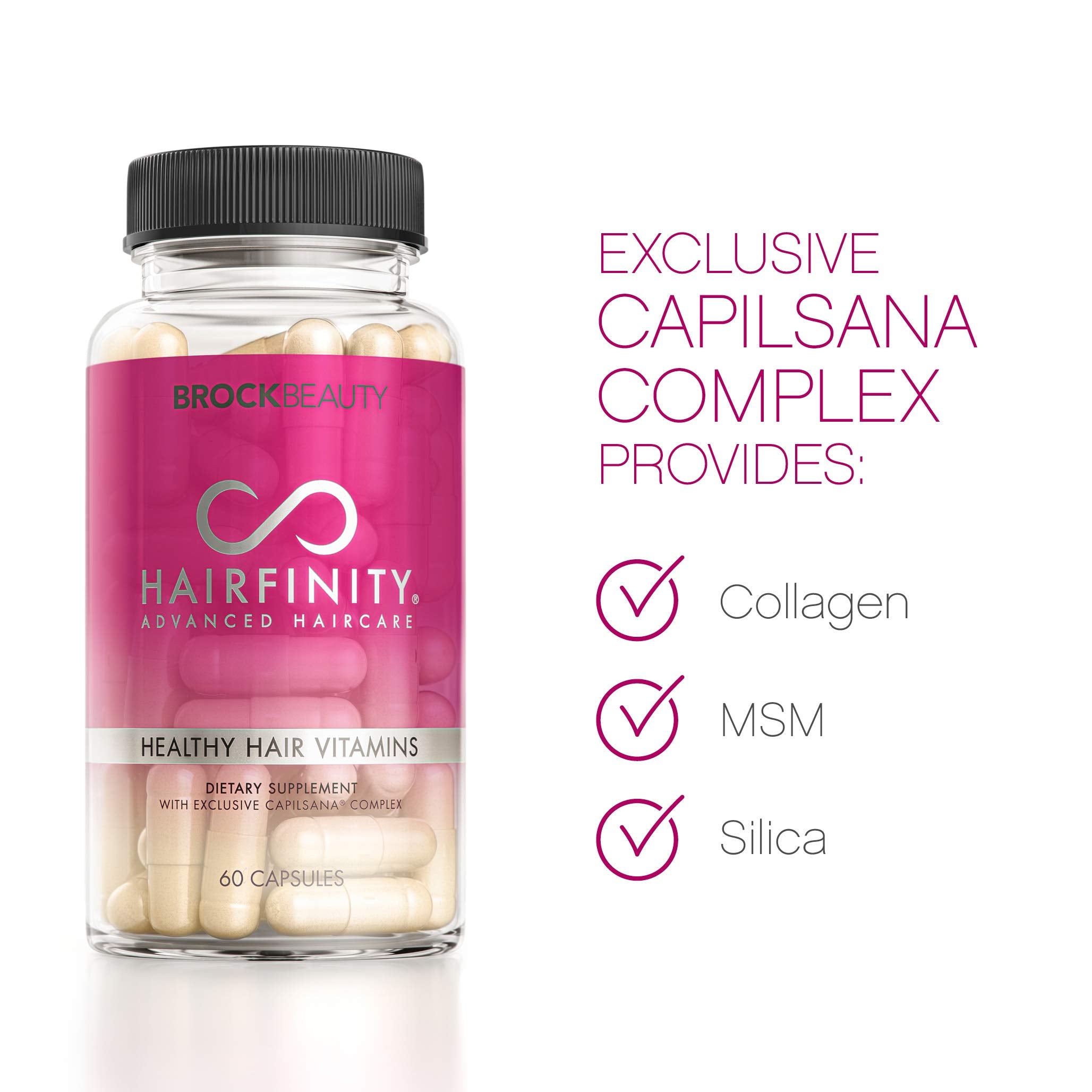 Hairfinity cápsulas en mano para ver tamaño y porción diaria